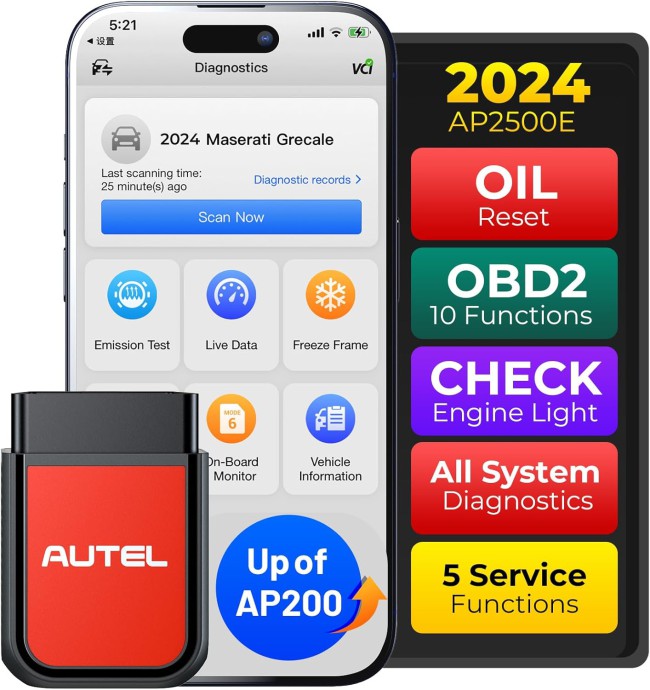 100% Original Autel MaxiAP AP200 AP2500E Bluetooth Scanner with Full System Diagnoses for Family DIYers